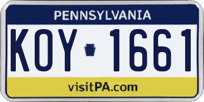 PA license plate KOY1661