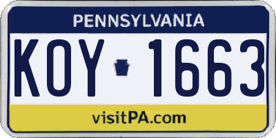 PA license plate KOY1663