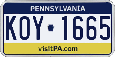 PA license plate KOY1665