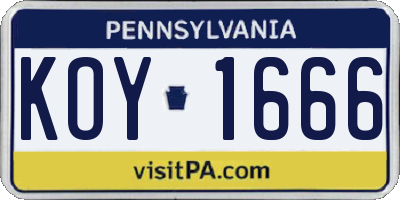 PA license plate KOY1666