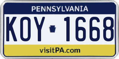PA license plate KOY1668