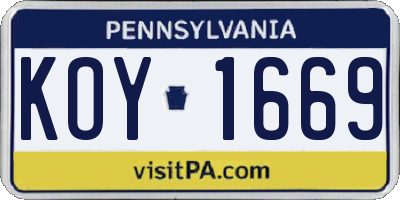 PA license plate KOY1669
