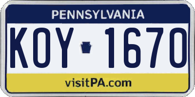 PA license plate KOY1670