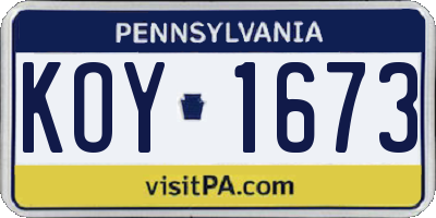 PA license plate KOY1673