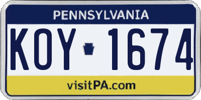 PA license plate KOY1674