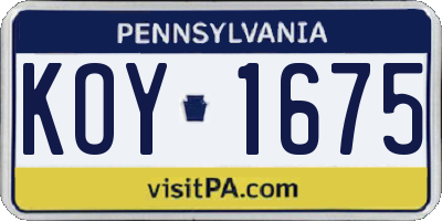 PA license plate KOY1675