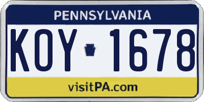 PA license plate KOY1678