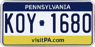 PA license plate KOY1680