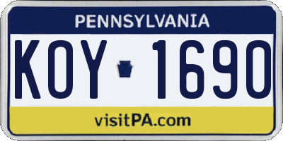 PA license plate KOY1690