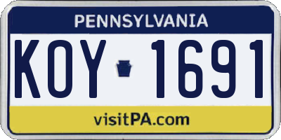 PA license plate KOY1691