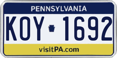 PA license plate KOY1692