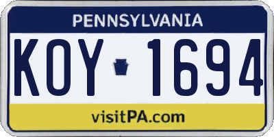PA license plate KOY1694