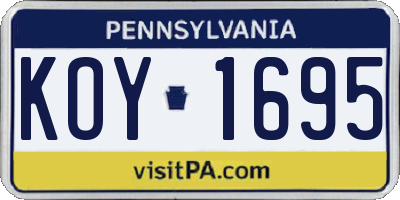 PA license plate KOY1695