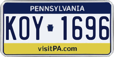 PA license plate KOY1696