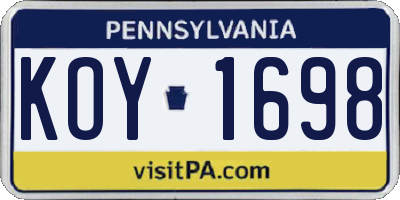 PA license plate KOY1698