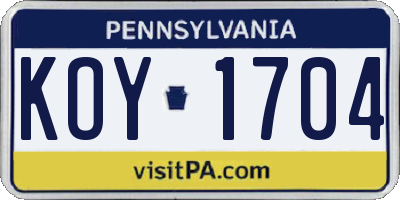 PA license plate KOY1704
