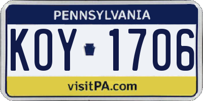 PA license plate KOY1706
