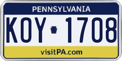 PA license plate KOY1708