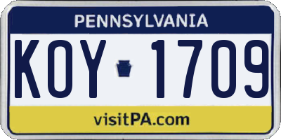 PA license plate KOY1709