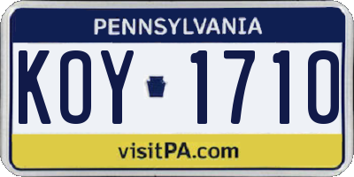 PA license plate KOY1710