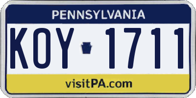 PA license plate KOY1711
