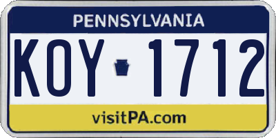 PA license plate KOY1712