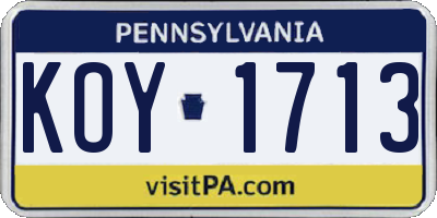 PA license plate KOY1713