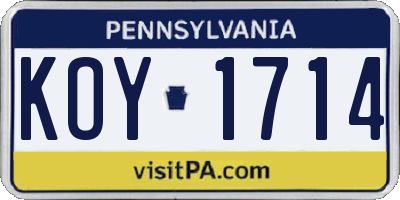 PA license plate KOY1714