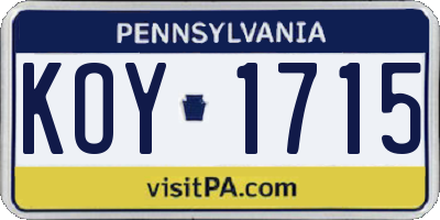 PA license plate KOY1715
