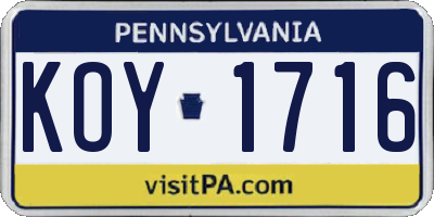 PA license plate KOY1716
