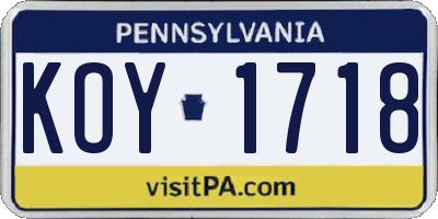 PA license plate KOY1718