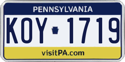 PA license plate KOY1719