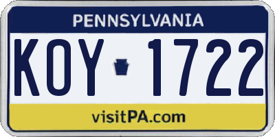 PA license plate KOY1722