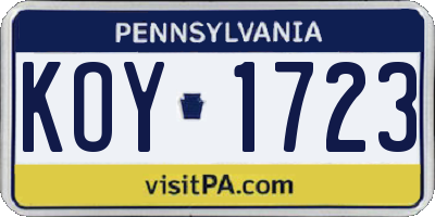 PA license plate KOY1723