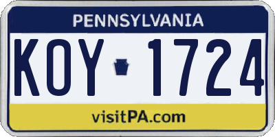 PA license plate KOY1724