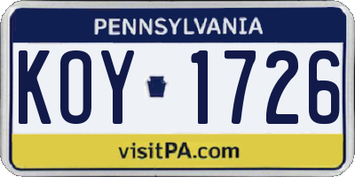 PA license plate KOY1726