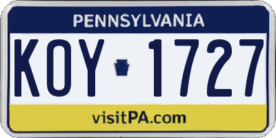PA license plate KOY1727