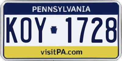 PA license plate KOY1728