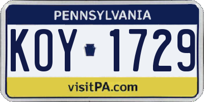 PA license plate KOY1729