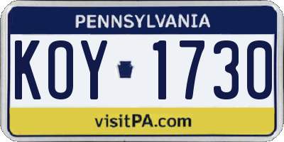 PA license plate KOY1730