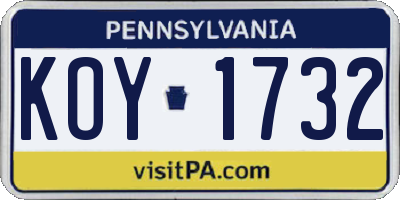 PA license plate KOY1732