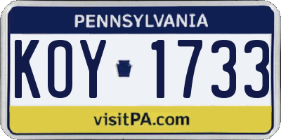 PA license plate KOY1733