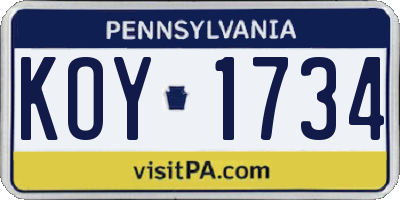 PA license plate KOY1734