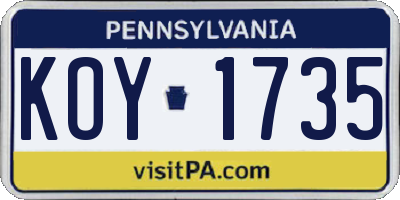 PA license plate KOY1735