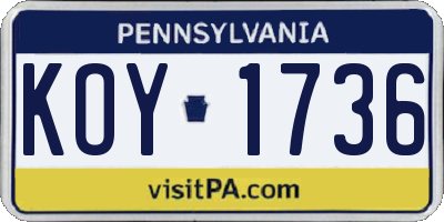 PA license plate KOY1736