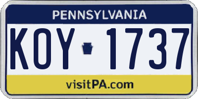 PA license plate KOY1737