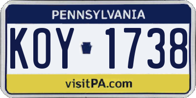 PA license plate KOY1738