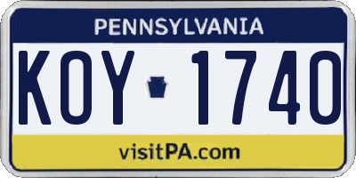 PA license plate KOY1740