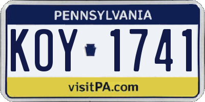 PA license plate KOY1741