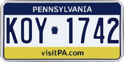 PA license plate KOY1742